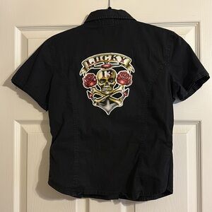 Lucky 13 Black Button Up Skull Shirt
